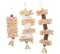 3pcs Parrot Hanging Chew Set Natural Straw Woven Bird Cage Accessories | Wooden Elements, Textured Surfaces, Playful Distraction, Suitable for Cockatiels, Small Parrots, Perch Areas and Outdoor Use