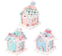 3Pcs Pastel Gingerbread House Ornaments for Christmas Tree Decorations Lighted LED Macaron Color Clay Hanging Candy House Ornament with Rope for Xmas Holiday Party Home Decoration
