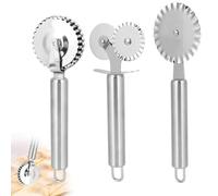 3pcs Pastry Wheel Cutter Set, Stainless Steel Ravioli Pizza Cutter Wheel & Fluted Pasta Crimper with Ergonomic Handle for Dough Pie Crust Kitchen Tools Accessories Supplies (Silver)