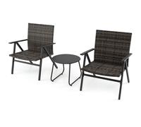 3PCS Patio Bistro Set Metal Frame Leisure Armchair & Table Set COSTWAY Black One Size