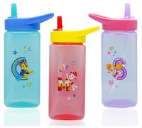 3Pcs Paw Patrol Straw Sippers, Blue, Purple and Red 420ml Plastic Water Bottles with Silicone Pop-Up Straw BPA-Free for Kids 6+ months