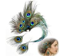 3Pcs Peacock Feathers Set, Feather Hair Clip and Earrings, Vintage Headband Hair Clip for 1920s Theme Parties, Carnivals, Weddings and Ethnic Celebrations