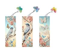 3PCS Pearl Art Bookmarks with Crystal Pendants, DIY Handmade Bookmarks Gift for Page Marking Single Sided-10-Bird