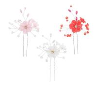 3pcs Pearl Bobby Pins Vintage U Shaped Hairpin for Hanfu Weddings | Elegant Decorative Set Metal Resin Floral Ornament, for Traditional Attire, Secure Hold in White Pink Red