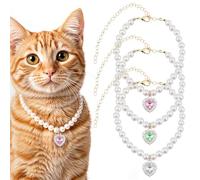 3Pcs Pearl Cat Collar Adjustable Dog Pearl Necklace Collar Heart Rhinestones Pet Necklace for Pet Wedding Birthday Party Jewelry Accessories Make Your Cats and Dogs More Charming