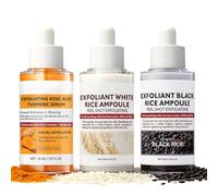 3Pcs Peel Shot Glow Rice Ampoule Duo with White Rice + Black Rice Ampoule and Exfoliating Kojic Acid Turmeric Serum, Exfoliating Face and Body Scrub, Gentle Brightening Hydrating, Smooth Radiant Skin