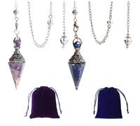 3Pcs Pendulum Crystal, Crystal Pendulum, Pendulum Set with Amethyst, Aquamarine & Rainbow Stone for Dowsing, Divination & Meditation (Multicolor)