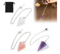 3PCS Pendulum Crystal Set, Includes Amethyst Rose Quartz Clear Quartz Crystal Pendulum, Spiritual Tool for Dowsing, Scrying, Healing, Meditation, Chakra Balancing, Energy Detection, Divination