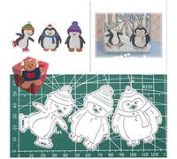 3pcs Penguin Dies for Card Making，3pcs Penguin Cutting Dies Cut Stencils for DIY Scrapbooking Photo Album Decorative Embossing Paper Dies for Card Making Templated+Cute Brooch Pin