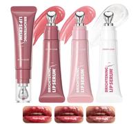 3Pcs Peptide Brightening Glitter Lip Gloss Serum Set,Hydrating Clear Pink Red Lip Gloss for Women,Glossy Finish Nourished with Plumping Polypeptides