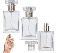 3Pcs Perfume Bottle Atomizers 30ml Fine Spray Clear Square Glass Perfume Bottle, Portable Multi-Use Empty Clear Mist Spray Bottle for Travel or Everyday Use