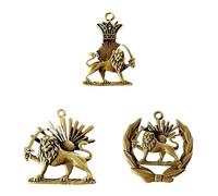 3PCS Persian Lion Sun Pahlavi Necklace Persian Lion Sun Crown Necklace Replaceable Chain Pendant Persia Iranian Art and Gift (A)