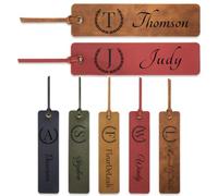 3pcs Personalised Bookmarks for Bookish,Custom Engraved Leather Bookmark with Letter Flower,Bookmark Gifts for Women Men Teachers Students Birthday Graduation Teachers' Day (Wide-Letters)