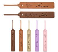 3pcs Personalised Bookmarks for Bookish,Custom Engraved Leather Bookmark with Letter Flower,Bookmark Gifts for Women Men Teachers Students Birthday Graduation Teachers' Day (Narrow-Floral)