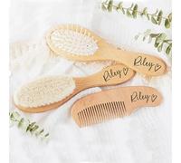 3PCS Personalized Baby Brush and Comb Set,Custom Name Baby Hairbrush,Wooden Engraved Infant Hair Brush,Baby Hair Brush Infant Head Massager,for Newborn Hair Brush Baby Shower Personalized Gifts
