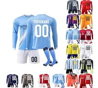 3pcs Personalized Football Training Shirts Shorts and Socks with Name Number Teamname,25/26 Home/Away Kits Long Sleeves,Season Soccer Jersy for Kids and Adults Men Women Boys Girls (15)