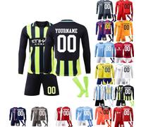 3pcs Personalized Football Training Shirts Shorts and Socks with Name Number Teamname,25/26 Home/Away Kits Long Sleeves,Season Soccer Jersy for Kids and Adults Men Women Boys Girls (09)