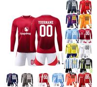 3pcs Personalized Football Training Shirts Shorts and Socks with Name Number Teamname,25/26 Home/Away Kits Long Sleeves,Season Soccer Jersy for Kids and Adults Men Women Boys Girls (03)