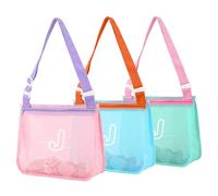 3Pcs Personalized Kids Beach Shell Bag, Initial Seashell Mesh Zipper Beach Pouch, Shell Collecting Bag for Holding Shells with Adjustable Straps, Sand Toys Swim Pouch Gift for Girl Boy Teens(Letter J)