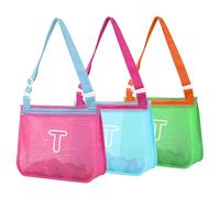 3Pcs Personalized Kids Beach Shell Bag, Initial Seashell Mesh Zipper Beach Pouch, Shell Collecting Bag for Holding Shells with Adjustable Straps, Sand Toys Swim Pouch Gift for Girl Boy Teens(Letter T)