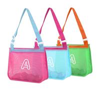3Pcs Personalized Kids Beach Shell Bag, Initial Seashell Mesh Zipper Beach Pouch, Shell Collecting Bag for Holding Shells with Adjustable Straps, Sand Toys Swim Pouch Gift for Girl Boy Teens(Letter A)
