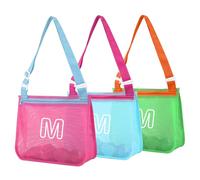 3Pcs Personalized Kids Beach Shell Bag, Initial Seashell Mesh Zipper Beach Pouch, Shell Collecting Bag for Holding Shells with Adjustable Straps, Sand Toys Swim Pouch Gift for Girl Boy Teens(Letter M)