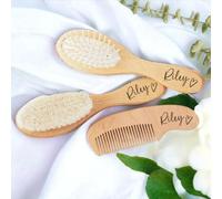 3pcs Personalized Wooden Baby with Name Hair Brush and Comb Bristles Baby Hair Brush and Comb Set for Newborn - Natural Wooden Hairbrush