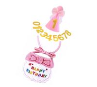 3PCS Pet Birthday Costume Set Bib Hat with Elegant Bowknot Age Number Sticker Soft Felt Materials Party Supplies Felt Pet Bib and Hat