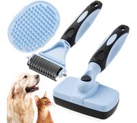 3PCS Pet Grooming Kit - Self-Cleaning Brush, De-Matting Comb, and Bath Brush for Small and Medium Cats & Dogs (blue)