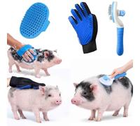 3Pcs Pig Enrichment & Grooming Brush Set for Mini Pigs, Soft Silicone Pig Brush for Shedding & Massage, Pig Grooming Glove + Self Cleaning Slicker Brush for Loose Hair, Bath & Daily Pig Care