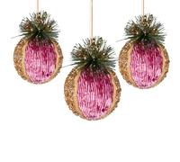 3Pcs Pink Burgundy Glitter Bauble 11.5cm - Christmas Tree Hanging Decorations Festive Decorative Ornaments Fairy Tale Themed Xmas Tree Pendant