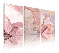 3Pcs Pink Canvas Large Wall Art, Pink & Rose Gold Wall Decor Abstract Geometric Luxury Wall Painting Glitter Gold Blush Marble Big Print Artwork Room Aesthetic for Home Decor 16x24 inch Unframed
