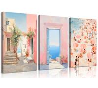 3Pcs Pink Coastal Cowgirl Canvas Wall Art Trendy Preppy Beach Sweet Painting Picture Wall Decor Western Beachy Posters Print Artwork for Teen Girl Dorm Girls Room Aesthetic Home Decor 12x16in