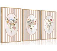 3Pcs Pink Flower Canvs Wall Art Light Pink Striped Plant Painting Picture Wall Decor Elegant wildflowers Poster Print Artwork for Bedroom Living Home Decoration Unframed 08x12inch
