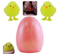 3Pcs Pink LED Glitter Easter Egg & Chick Set, Flashing Light-Up Easter Toys - Soft Stretchy Puffer Chicks, Party Bag Fillers, Basket Stuffers, Sensory Fun for Kids, Egg Hunt & Home Decor