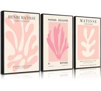 3Pcs Pink Matisse Wall Art Pictures Abstract Flower Market Poster Prints Retro Aesthetic Danish Pastels Canvas Painting Henri Matisse Artwork Wall Decor for Living Room Bedroom 12x16in Unframed