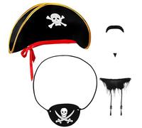 3pcs Pirate Accessories Set: Pirate Hat, Eye Patch, Captain Beard, Dress Up for Kids & Adults - Perfect for Pirates of the Caribbean Parties