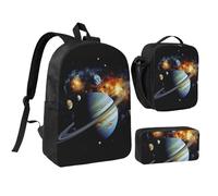 3PCS Planet Jupiter Backpack Set with Insulated Lunch Box Pencil Pouch, 17inch Lightweight Laptop Bags Shoulder Lunch Bag and Pencil Case Bag 3-in-1 Set
