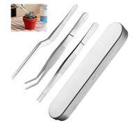 3PCS Plant Tweezers Set with Storage Box,Stainless Steel Long Straight and Curved Precision Garden Tweezers for Gardening/Bonsai/Feeding/Kitchen Use Multipurpose