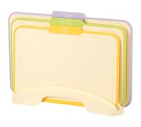 3Pcs Plastic Cutting Board Set, Kitchen Chopping Boards with Stand, Non Slip Cutting Boards for Meat, Fish, Vegetables & Fruit
