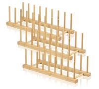 3Pcs Plate Rack Holder for Kitchen Cupboards, 8 Slots Bamboo Dish Drainer Rack, Kitchen Cabinet Organizer for Plate/ Cup/ Pot Lid/ Bowl, Wooden Plate Stand for Storage CD Tableware Book Wine Glass