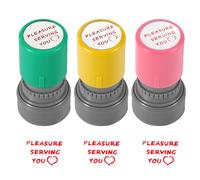 3pcs Pleasure Serving You Stamps, Server Stamps for Checks Stationery Stamp Self Ink Stamp for Service Work (Pink, Green, Yellow)