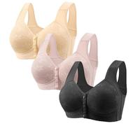 3PCS Plus Size Front Fastening Bras for Women UK 2026 V-Neck Full Coverage Non Wired Stretchy Underwear Sexy Front Button Shaping Cup Adjustable Shoulder Strap Breathable Sports Bra Tops for Everyday