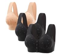 3PCS Plus Size Front Fastening Bras for Women UK Sales V-Neck Full Coverage Non Wired Stretchy Underwear Sexy Front Button Shaping Cup Adjustable Shoulder Strap Breathable Sports Bra Tops for Everyday