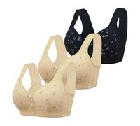3PCS Plus Size Front Fastening Bras for Women UK Sales V-Neck Full Coverage Non Wired Stretchy Underwear Sexy Front Button Shaping Cup Adjustable Shoulder Strap Breathable Sports Bra Tops for Everyday