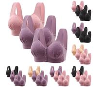 3PCS Plus Size Front Fastening Bras for Women UK Sales V-Neck Full Coverage Non Wired Stretchy Underwear Sexy Front Button Shaping Cup Adjustable Shoulder Strap Breathable Sports Bra Tops for Everyday