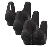 3PCS Plus Size Front Fastening Bras for Women UK Sales V-Neck Full Coverage Non Wired Stretchy Underwear Sexy Front Button Shaping Cup Adjustable Shoulder Strap Breathable Sports Bra Tops for Everyday