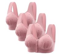 3PCS Plus Size Front Fastening Bras for Women UK Sales V-Neck Full Coverage Non Wired Stretchy Underwear Sexy Front Button Shaping Cup Adjustable Shoulder Strap Breathable Sports Bra Tops for Everyday