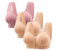 3PCS Plus Size Front Fastening Bras for Women UK Sales V-Neck Full Coverage Non Wired Stretchy Underwear Sexy Front Button Shaping Cup Adjustable Shoulder Strap Breathable Sports Bra Tops for Everyday
