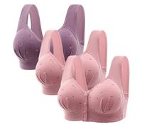 3PCS Plus Size Front Fastening Bras for Women UK Sales V-Neck Full Coverage Non Wired Stretchy Underwear Sexy Front Button Shaping Cup Adjustable Shoulder Strap Breathable Sports Bra Tops for Everyday